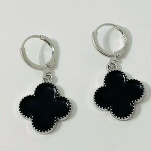 Black Quatrefoil Drop Dangle Earrings Casual Huggie Clover Jewelry